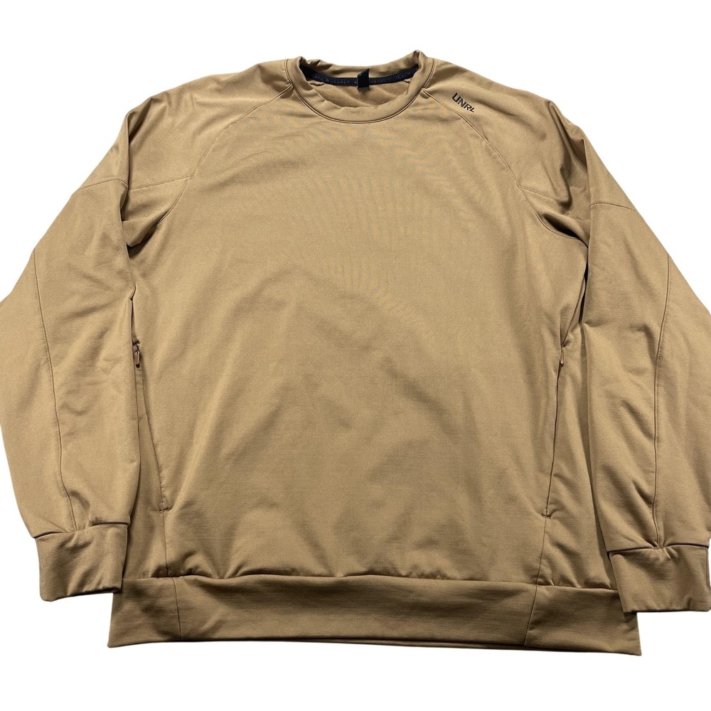 UNRL Sweatshirt Mens Medium Brown Logo Fleece Zip Pocket Crewneck Pullover